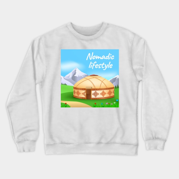 Nomadic lifestyle with yurt and mountains Crewneck Sweatshirt by designbek